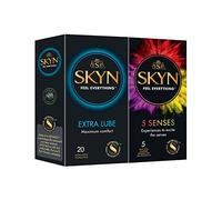 SKYN Extra-Lube, Preservativos Extra-Lubricados Sin Látex (20Uds) + SKYN Five Senses, Preservativos Mixtos Sin Látex (5Uds)
