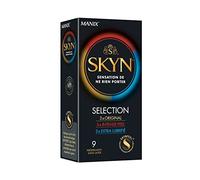 SKYN Selection: Juego de 9 preservativos sin látex Skynfeel para hombre/Surtido de 3 tipos de sensaciones: 3 originales, 3 x Intense Feel, 3 x Extra Lubricado/Tamaño Regular/Diámetro 53 mm