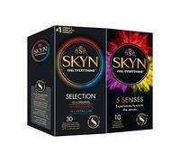 SKYN Selection Preservativos paquete de 30 y 5 Senses/Skynfeel sin látex para hombres, 10 unidades, originales, sensación intensa, lubricante extra, preservativos de tamaño regular, finos