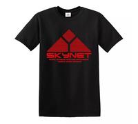 Skynet - Camiseta clásica de algodón con estampado rojo Cyberdyne Retro Terminator, Negro, XXL