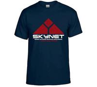 Skynet Cyberdyne Systems Inspired by Terminator - Camiseta de algodón, Camiseta azul marino con estampado blanco, L