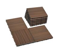 Skypatio Azulejos entrelazados para terraza, 9 unidades, 12 x 12 pulgadas, para todo tipo de clima, plástico y madera al aire libre, azulejos de suelo de patio para interiores, balcón, porche, patio