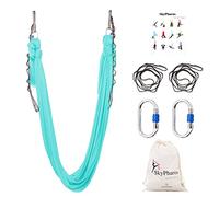 SKYPHAROS Juego de columpios de yoga de seda aérea de 5.5 yardas, kit de hamaca de yoga aérea antigravedad para fitness, tejido de punto de nailon bajo/no elástico incluido para baile