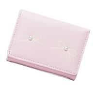 SkyPOOU Cartera de piel sintética para mujer con elegantes diseños de lazos y detalles de perlas de imitación para mujeres y estudiantes elegantes con lazos, a