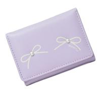 SkyPOOU Cartera de piel sintética para mujer con elegantes diseños de lazos y detalles de perlas de imitación para mujeres y estudiantes elegantes con lazos, Purple