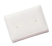 SkyPOOU Cartera de piel sintética para mujer con elegantes diseños de lazos y detalles de perlas de imitación para mujeres y estudiantes elegantes con lazos, White
