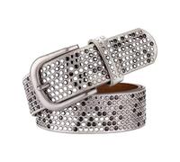 SkyPOOU Cinturón ancho de poliuretano con remaches completos para mujer, correa de cintura ajustable para varias ocasiones y atuendos, cinturón de remache para mujer, Blanco Plateado, Talla única