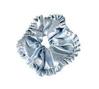 SkyPOOU Coleteros plisados elásticos satinados para el pelo de boda, moños grandes, elásticos para varios peinados, color azul, diámetro aproximado: 22 cm