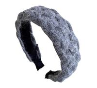 SkyPOOU Diadema ancha trenzada para mujeres y niñas, diademas de tela de color sólido, accesorios para el cabello con estilo. Gris. Circulo aproximado: 55-60 cm