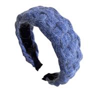 SkyPOOU Diadema ancha trenzada para mujeres y niñas, diademas de tela de color sólido, accesorios para el cabello con estilo. Azul. cir: aprox. 55-60 cm