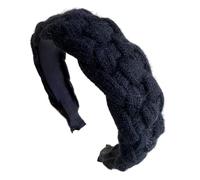 SkyPOOU Diadema ancha trenzada para mujeres y niñas, diademas de tela de color sólido, accesorios para el cabello con estilo. Negro. Circulo aproximado: 55-60 cm