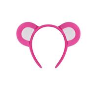 SkyPOOU Diadema con orejas de oso de dibujos animados, lazo y corbata, vestido corto, de tela suave, accesorio para el cabello para mujer y rosa rojez