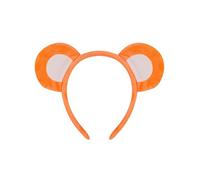 SkyPOOU Diadema con orejas de oso de dibujos animados, lazo y corbata, vestido corto, de tela suave, accesorio para el pelo para mujer, color naranja