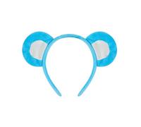 SkyPOOU Diadema con orejas de oso de dibujos animados, lazo y lazo, vestido corto, de tela suave, accesorio para el pelo para mujer, color azul