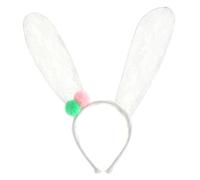 SkyPOOU Diadema con velo para fotos, pompones, de encaje, diadema de fiesta, divertidas diademas para festivales de música, color blanco