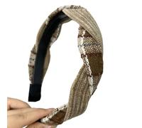 SkyPOOU Diademas anudadas para mujeres y niñas, diadema turbante de cuadros anchos, bandas de pelo con nudo de moda, diadema de maquillaje, color caqui