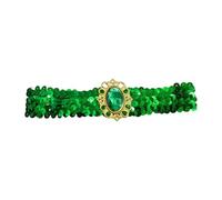 SkyPOOU Diademas de lentejuelas brillantes con diamantes de imitación, bandas elásticas para el cabello para mujeres, accesorios para el cabello, fiestas, color verde hierba. Cir: aprox. 55-60 cm