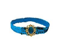 SkyPOOU Diademas de lentejuelas brillantes con diamantes de imitación, bandas elásticas para el cabello para mujeres, accesorios para el cabello, para fiestas, color azul lago. cir: aprox. 55-60 cm