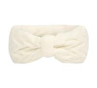 SkyPOOU Diademas de punto con forro polar para mujer, diademas elásticas con lazos, cómodas, calentadores de orejas para invierno, color blanco