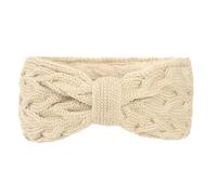 SkyPOOU Diademas de punto con forro polar para mujer, diademas elásticas con lazos, cómodas, calentadores de orejas para invierno, color crudo