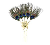 SkyPOOU Elegante horquilla para el pelo con diseño de hojas de pavos reales, aleación y diamantes de imitación, accesorio para el pelo de estilo tailandés, étnico, accesorio para el pelo, dorado 1