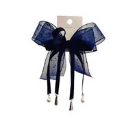 SkyPOOU Elegantes horquillas para el pelo con lazos de perlas para niñas con borlas, pasadores dulces y clip lateral para el pelo, para mujeres elegantes, color azul marino