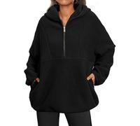 SkyPOOU Forro polar con capucha y media cremallera para mujer, Negro, S-XXL