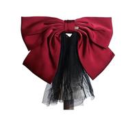 SkyPOOU Horquilla de novia con perlas y lazo para niñas, lazo de balletcore para desfiles, bailes, accesorios para el cabello, accesorios para el cabello, accesorios para el escenario. Enrojecimiento,