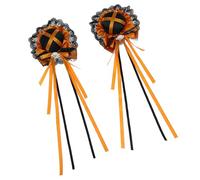 SkyPOOU Horquilla para el pelo de Halloween para mujeres y niñas, lazos largos para el pelo, para celebraciones, bailes de máscaras, fiestas, moños, color naranja, aprox. 15 cm
