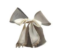 SkyPOOU Horquilla para novia con perlas y lazo para niñas, lazo de balletcore para desfiles, bailes, accesorios para el cabello, accesorios para el cabello, accesorios para el escenario, color crudo,