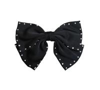 SkyPOOU Horquilla para novia con perlas y lazo para niñas, lazo de balletcore para desfiles, bailes, accesorios para el cabello, accesorios para el cabello, accesorios para el escenario, color negro,