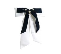 SkyPOOU Horquilla para novia con perlas y lazo para niñas, lazo de balletcore para desfiles, bailes, accesorios para el cabello, accesorios para el cabello, accesorios para el escenario, blanco y