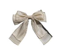 SkyPOOU Horquilla para novia con perlas y lazo para niñas, lazo de balletcore para desfiles, bailes, accesorios para el cabello, accesorios para el cabello, accesorios para el escenario, color crudo,