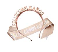 SkyPOOU Juego de diademas de cumpleaños, cómodas diademas ajustables para múltiples ocasiones. Oro rosa. Aproximadamente 160 x 9,5 cm