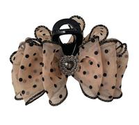 SkyPOOU Lazos elegantes pinzas para el pelo, estilo vintage, accesorio para el cabello, lunares, mallas para mujeres y niñas, champán, 13 cm