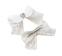 SkyPOOU Lazos para el pelo de balletcore con forma de corazón, con clip plano, elegantes lazos para el pelo para racimos, 2 blancos, aproximadamente 7,5 x 6 cm