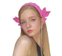 SkyPOOU LittleSwan - Diadema de ganchillo hecha a mano para mujer, diadema ancha, accesorios para mujer, color rosa