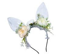 SkyPOOU Lovely Bunnies - Diademas elásticas para el pelo de conejo de felpa para fiestas y cosplay, color blanco, 55-60 cm