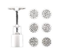 SkyPOOU Molde de 25 g con 6 sellos de flores, prensa a mano, para pasteles, pasteles, pasteles, festivales, pasteles, moldes para hornear formas y números