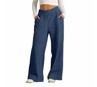 SkyPOOU Pantalones deportivos holgados para mujer, de pierna ancha, de talle bajo, con bolsillos, ropa de calle, gimnasio, viajes, ropa de calle de gran tamaño, pantalones deportivos, azul oscuro, L