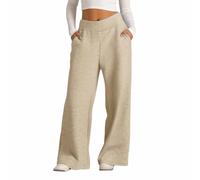 SkyPOOU Pantalones deportivos holgados para mujer, de pierna ancha, de talle bajo, con bolsillos, ropa de calle, gimnasio, viajes, pantalones deportivos de gran tamaño, caqui, M