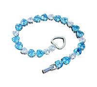 SkyPOOU Pulsera de lujo para mujer con cuentas de corazón de imitación natural de topacio azul con hebilla