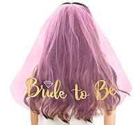 SkyPOOU Velo de novia para despedida de soltera, velo corto para boda, velo de novia con peine, color rosa
