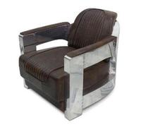 SKYPOS POINT OF SALE SYSTEMS Poltrona Aviator de Cuero, Estilo Vintage Aeronáutico, Sillón Lounge, Cuero Premium, Castaño Oscuro