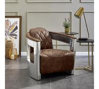 SKYPOS POINT OF SALE SYSTEMS - Sillón aviador de piel, estilo vintage aviación, uso interior, asiento salón, piel marrón, profundidad 85 cm, altura 70 cm