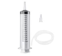 SKYPRO 1 jeringa grande de plástico de 150 ml con tubo, jeringa de punta de catéter, jeringa industrial de jardín, jeringa de medición de múltiples usos para laboratorios científicos, riego, recarga