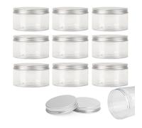 SKYPRO 10 unidades de botellas de PET transparentes vacías con tapa de aluminio de rosca de 30 ml, tarros de contenedor mini recargables de plástico para aceites esenciales, polvos, cremas, ungüentos