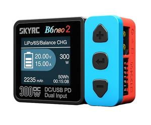 SKYRC B6 Neo2: Balance Lipo Cargador de batería para 1S-6S Lipo/Li-Ion/LiHV, 1-15S NiMH/NiCd - DC 300W, PD 80W, Cargador de batería Inteligente, descargador y Almacenamiento (Azul-Rojo)