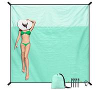 SKYREH Manta de Playa, Esterilla Playa Grande Impermeable a Prueba de Arena 220x210 cm Alfombras de Playa Ligera y Portátil, Duradera, Manta de Nylon para Exteriores Viajes Senderismo, Verde