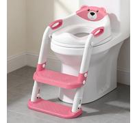 SKYROKU Asiento de entrenamiento para inodoro con escalera, asiento de inodoro para niños y niñas pequeñas, protector contra salpicaduras y asas de seguridad (rosa fuerte)